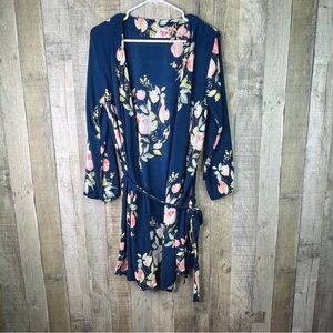 Floral Blue/Pink Kimono w/Belted Tie No Size Tag